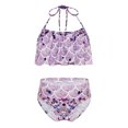 thumbnail image 1 of TiaoBug Girls 2 Pcs Mermaid Bikini Sets Shiny Halter Ruffles Crop Top with Triangle Brief Bathing Suit Tankini Purple A 140, 1 of 5