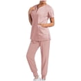 thumbnail image 2 of DPTALR Women Solid Color Loose Pants Multiple Pocket Caregiver Nursing Uniform Short Sleeve Zipper V-Neck Set, 2 of 6