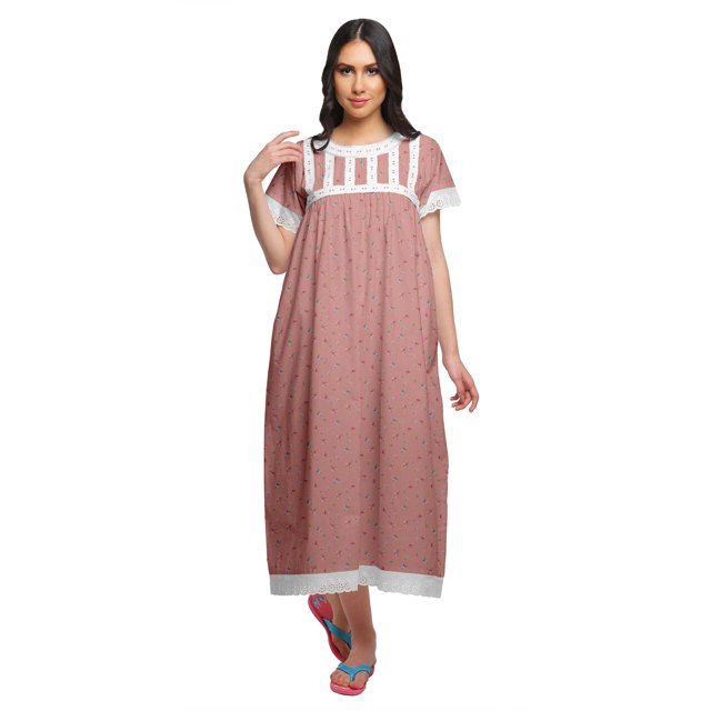 Moomaya Chemise de Nuit à Col Marin en Coton Imprimé pour Femmes, Boutonnée