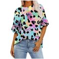 thumbnail image 1 of Pisexur Hauts pour Femmes Mode Décontractée Manches Courtes Col Rond T-Shirts Confortables Amples Imprimé Floral Blouses Printemps Été Hauts Élégants Imprimés Graphiques Grandes Tailles Tops de Sortie S-5TG, 1 of 7