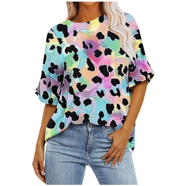 Pisexur Hauts pour Femmes Mode Décontractée Manches Courtes Col Rond T-Shirts Confortables Amples Imprimé Floral Blouses Printemps Été Hauts Élégants Imprimés Graphiques Grandes Tailles Tops de Sortie S-5TG