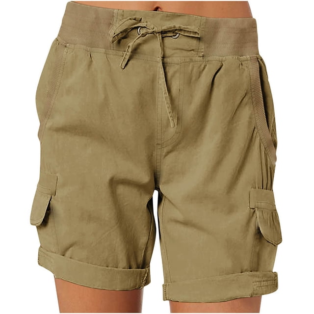 hotojiny Shorts Cargo pour Femmes Taille Haute à Cordon Grande Taille Shorts de Randonnée Décontractés Jambe Droite Ourlés Bermuda de Randonnée