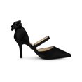 thumbnail image 3 of BLISSFUL STEP Women's Shoes Satin High Heel Pumps Bow Decor Pointed Toe Slip-On Shoes Black 9, 3 of 7