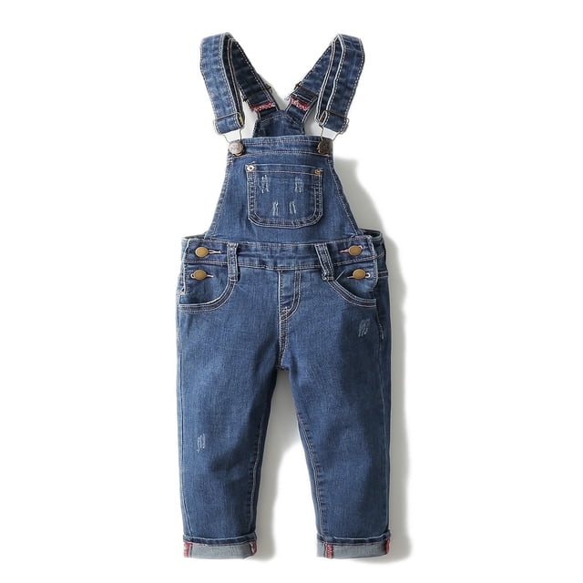 KIDSCOOL SPACE Little Girl Boy Ripped Denim Cute Slim Pants Jean Overalls,4-5 Years