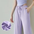 thumbnail image 4 of Floleo Womens Airy High Waisted Sun Protection Pants Slit Detail Linen Like Wide Leg Trousers(Purple,S), 4 of 5