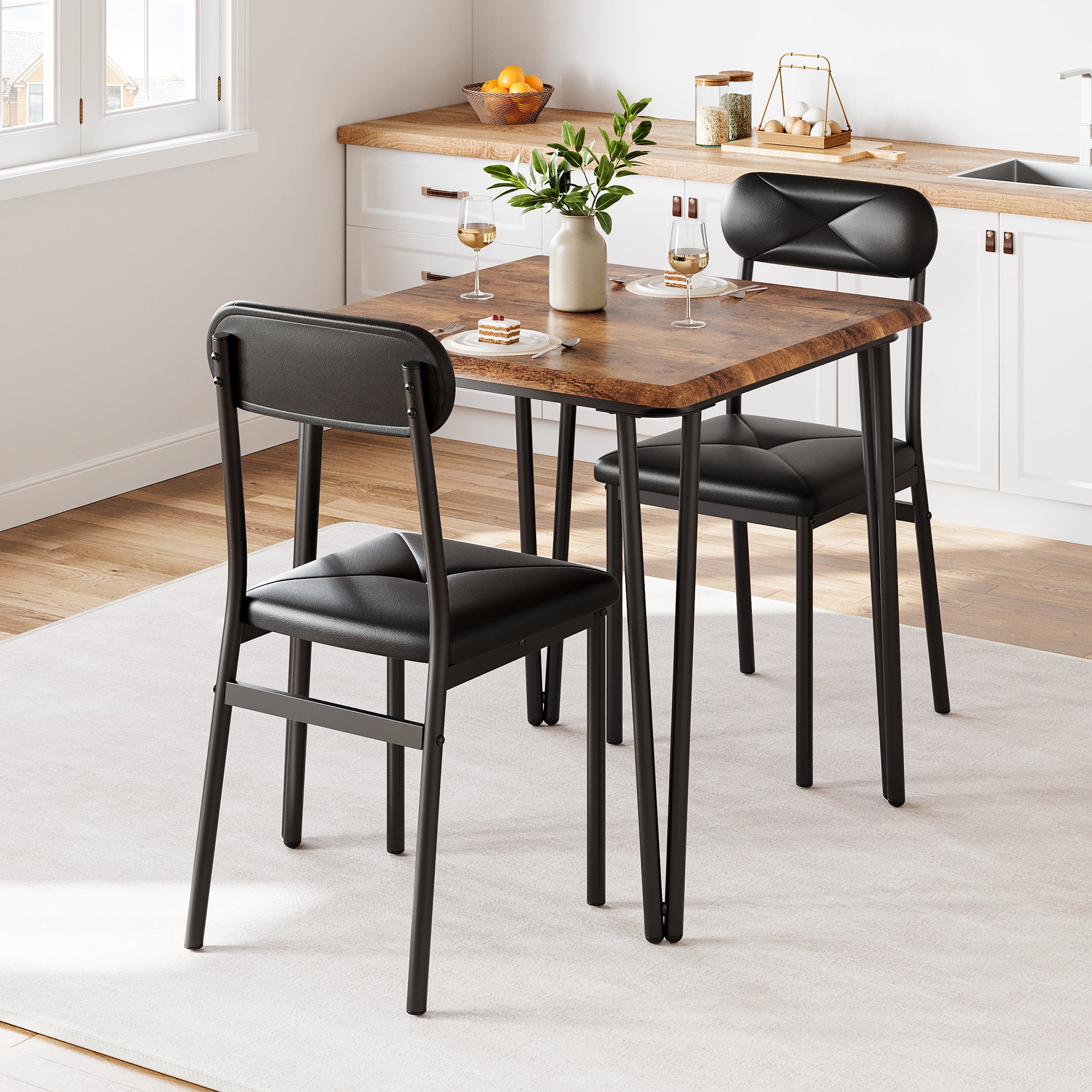 Ourlova Dining Table for 2, Small Square kitchen Dinner Table Set for 2,Space Saving Wood Modern Dinette With Upholstered,Dining Room Furniture