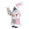 thumbnail image 2 of HOLIDAY TIME 16 IN Dark Skin Tone Pink Robe Santa Figurine, 60% Polyester 40% PP Santa Statue Holding Mini Christmas Tree Tabletop Decor, 2 of 5
