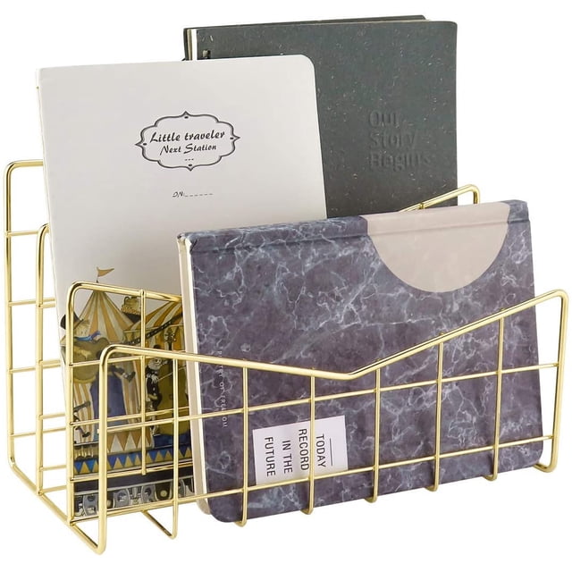 Letter Tray Paper Tray Rose Gold Desk Organiser 3 Compartment Organiser System Handmade Document Tray Metal Decorative Storage Compartments for Envelopes Documents Newspapers Books(Champagne Gold)