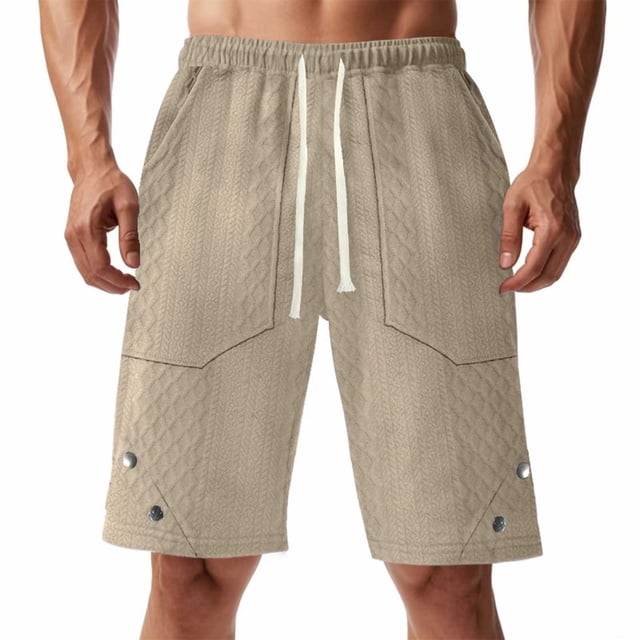 Amzcrzy Mens Shorts Cargo Shorts for Men Shorts for Men Man Solid-Color Casual Large-Pocket Button Drawstring Elastic-Waist Shorts Cargo Pants Half Shorts Pants Mens Cargo Shorts Mens Shorts Casual