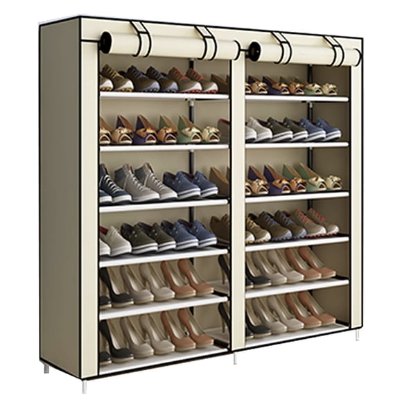AGASY Shoe Rack Portable Storage Free Standing Shoe Organizer with Non-Woven Fabric Cover (Beige)