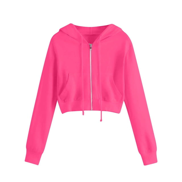 Timegard Sweatshirts for Women Plus Size Cropped Zip up Hoodies Pullover Long Sleeve Jackets with Pockets