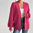 thumbnail image 1 of WRKEKC Women's Knit Cardigan Solid Color Button Front Long Sleeve Open Front Cozy Sweater for Fall Winter Layering Red L, 1 of 5