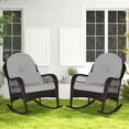 thumbnail image 4 of Costway Patio Wicker Rocking Chair with Seat Back Cushions & Lumbar Pillow Porch Gray, 4 of 9