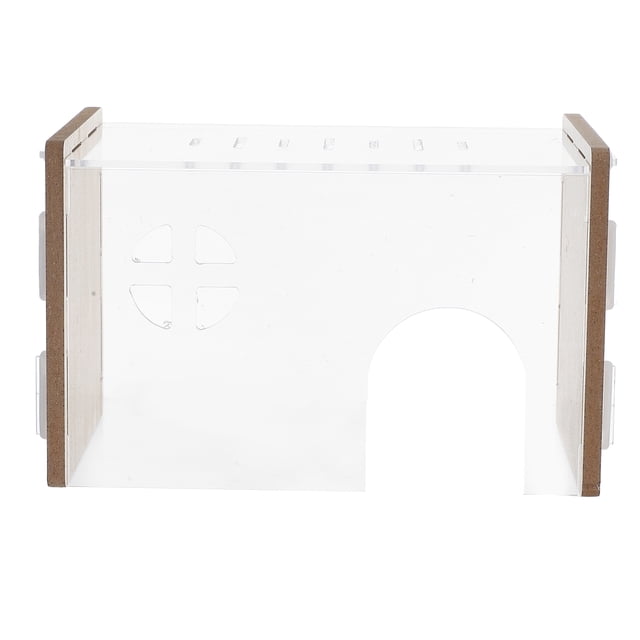 Miangastore Cachette-Nid Plate-Forme Transparente pour Hamster, une Maison pour Hamster en Acrylique et Bois Transparente Mesurant 17,5 x 11 x 11 cm. Dotée d'Un design Respirant avec une Entrée à Arche avant et des Découpes de ventilation Latérales, Offrant un Abri Douillet et Sécuritaire pour les Petits Animaux. Idéale pour Améliorer l'Esthétique de la cage et Facile à Nettoyer.