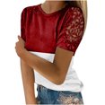 thumbnail image 1 of yoeyez T-Shirts pour Femmes en Dentelle à Manches Courtes Raglan Hauts Décontractés à Col Rond Chandail Mode T-Shirt Uni à Motif Floral Tenues d'Été 2025 Rouge TTG, 1 of 5