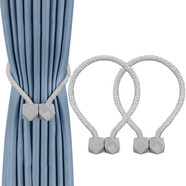 ORUYROP Attaches Magnétiques pour Rideaux, Style Européen, Attaches Décoratives pour Rideaux, Sans Outils Requis (Gris, 2)