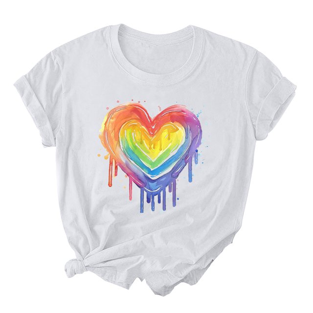 RKSTN Chemise de Fierté pour Femmes LGBT Coupe Ample Décontractée Tops Égalité Inspirante Été Mignon Cœur Imprimé Manches Courtes Col Rond Chemise de Fierté