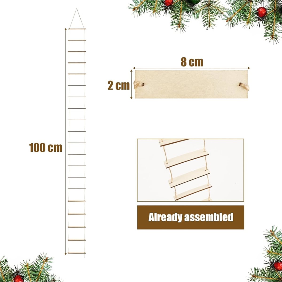 Gnome Accessories Rope Ladder 100 X 8 cm Miniature Christmas Gnome Accessories Wooden Gnome Door Mini Ladder