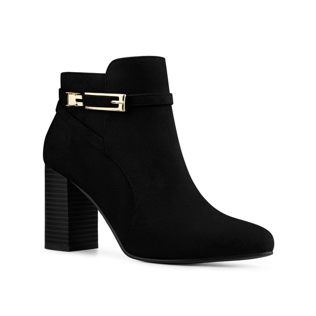 Unique Bargains Bottines à Talon Épais à Bout Rond avec Boucle pour Femme Noir US 9