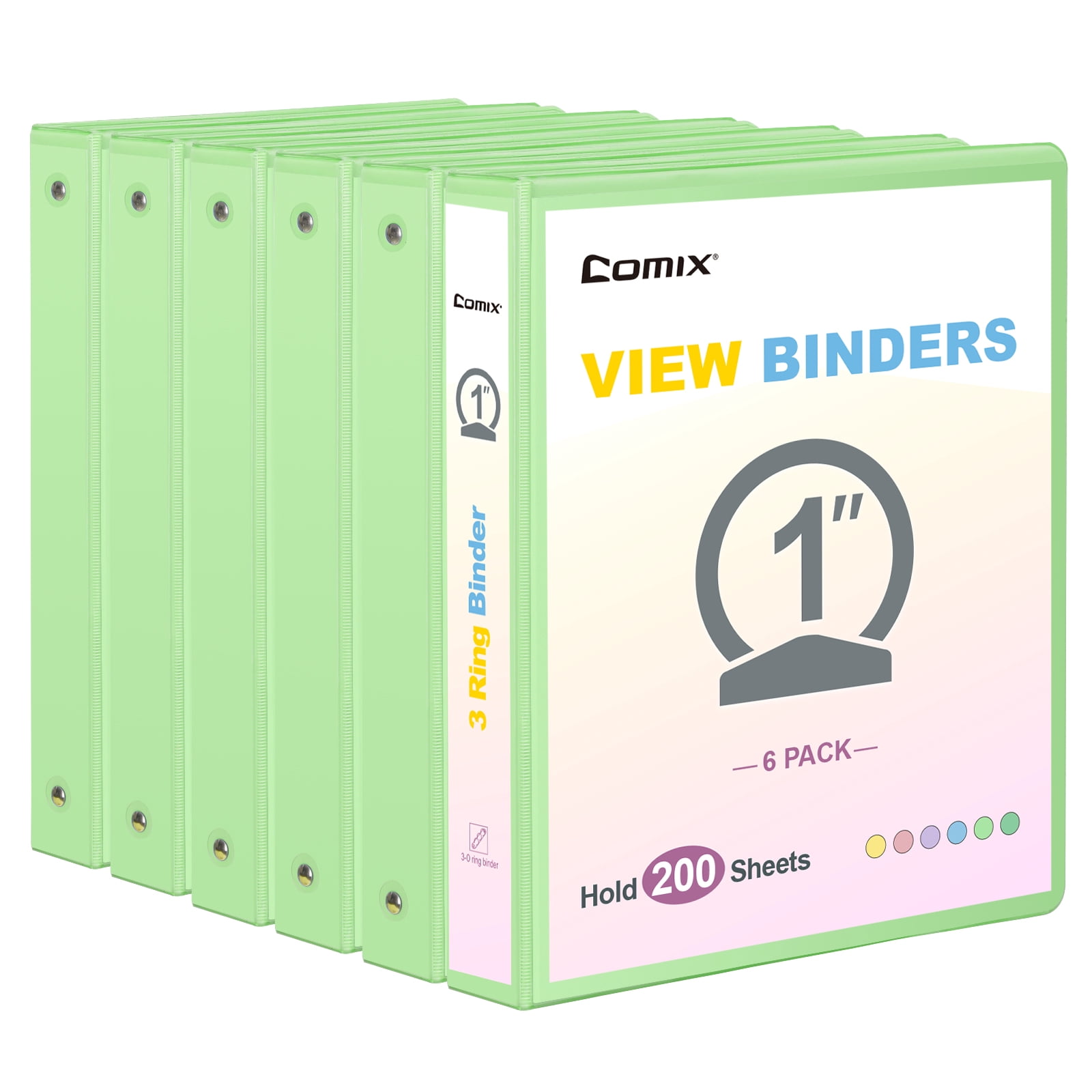Comix 1 inch 3-ring Binder, Round Ring, 200 Sheets Capacity Light Green