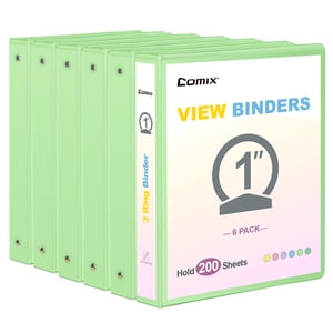 Comix 1 de pouce 3-ring Binder, Anneau rond, 200 Feuilles Capacité Lumière Vert