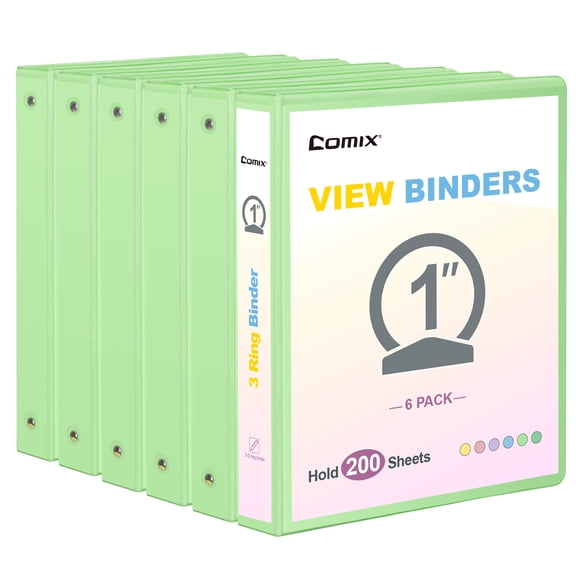 Comix 1 inch 3-ring Binder, Round Ring, 200 Sheets Capacity Light Green