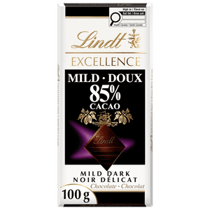 Lindt EXCELLENCE Mild 85 % Barre de chocolat noir, 100g