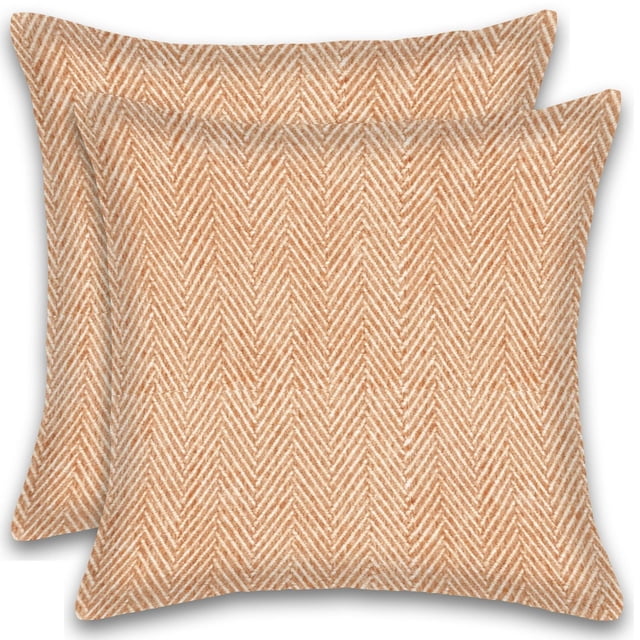 Herringbone Stripe Cotton Cushions set of 2 with poly fill and zipper, featuring a beige and white herringbone pattern on lightweight linen-feel cotton fabric, machine washable and dryer safe for easy care, perfect decorative throw pillows to enhance home comfort and style.