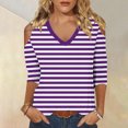 thumbnail image 1 of RXIRUCGD T-shirt Uni à la Mode pour Femme, Manches 3/4, Col en V, Haut Décontracté, Violet, Taille : S, 1 of 5