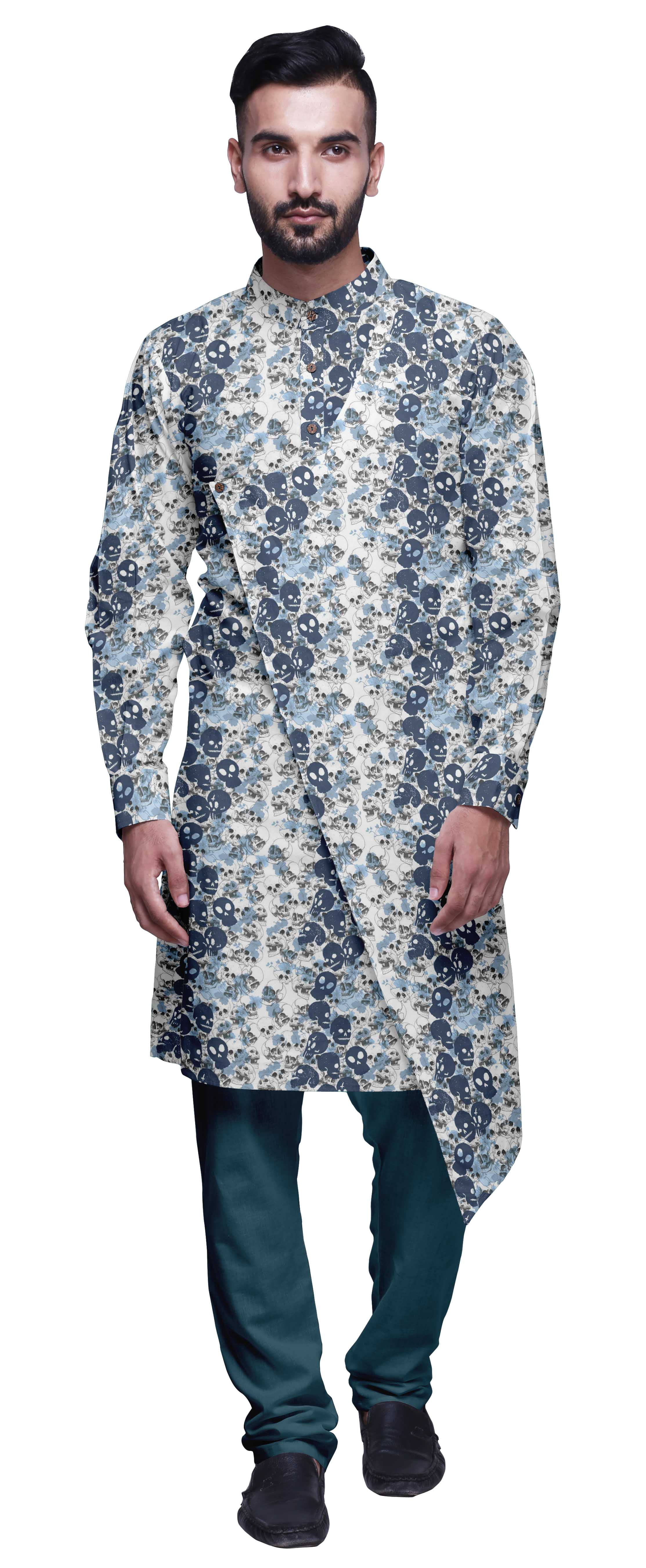 Atasi Kurta Pyjama de Designer pour Hommes Ensemble Kurta Angrakha Imprimé Vêtements d'Été