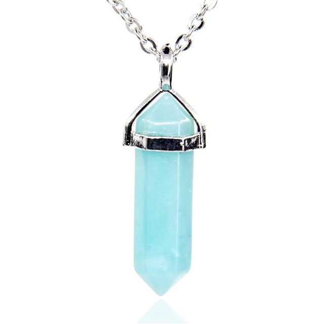 Blue Amazonite Gemstone Hexagonal Pointed Reiki Chakra Pendant Necklace 18"
