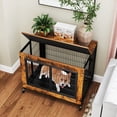 thumbnail image 4 of Gymax Meuble Cage pour Chien Industriel Chenil pour Chien avec Dessus Rabattable Maison Décorative pour Animal Brun Rustique, 4 of 10