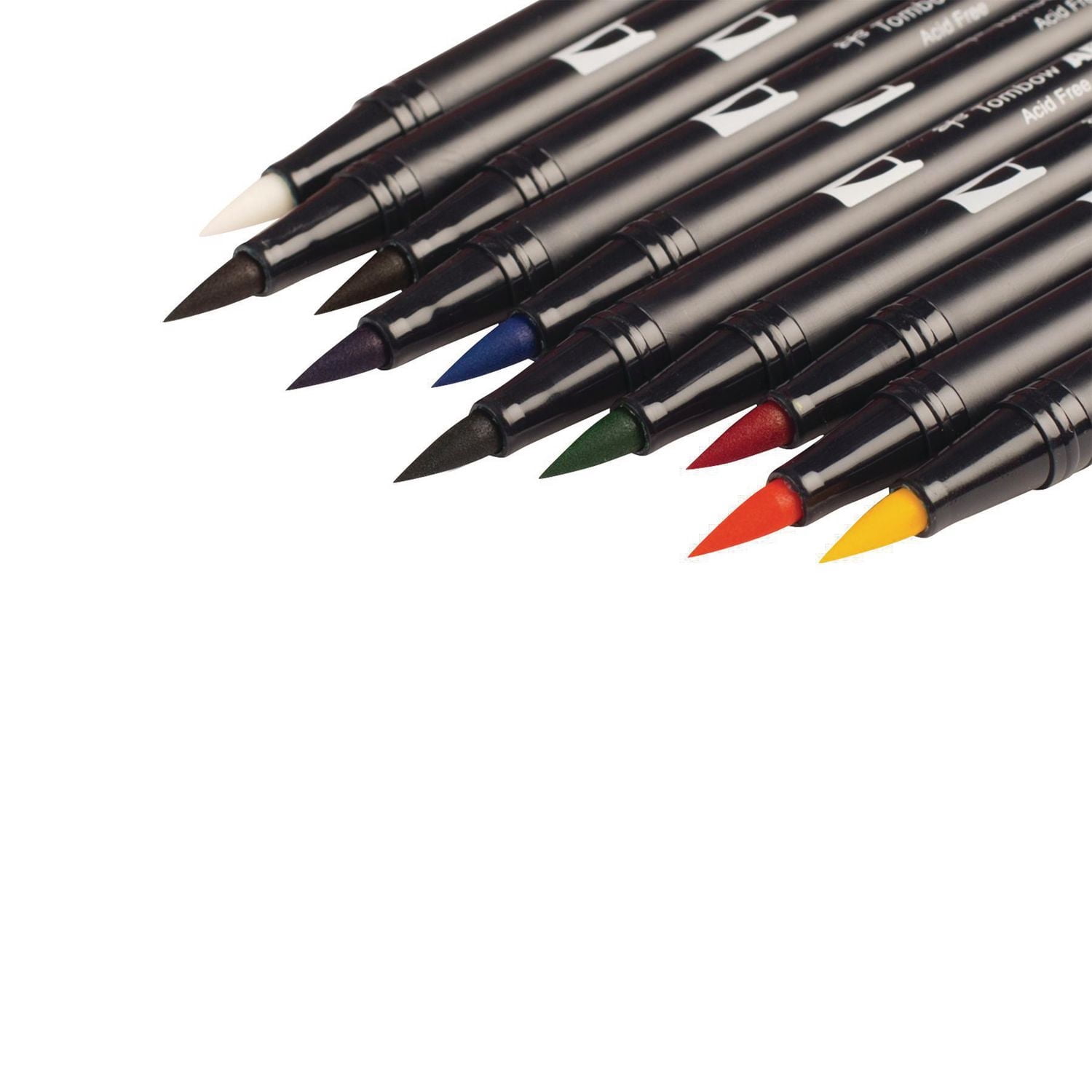 Marqueurs artistiques à pinceau double, couleurs primaires, paquet de 10 Tombow