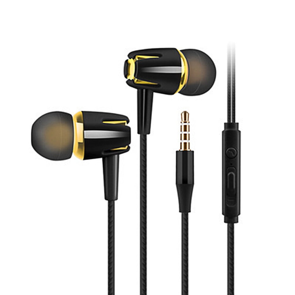 Wired Earphone In Ear Noise Canceling Travel Music Universal In Play Gaming TV Smartphone Tablet Universal Headphone with 3.5mm Jack Black+Gold