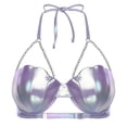 thumbnail image 3 of Eandarui Womens Shell Bikini Tops Glitter Pearl Chest Chains Halter Summer Beach Rave Party Bra Top Purple M, 3 of 6