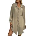 thumbnail image 1 of Robe Chemise Mini d'Été Unie à Manches Longues pour Femme, Col à Revers, Simple Boutonnage, Décontractée, Ample, Blouse, Robe Courte pour Femme, 1 of 7