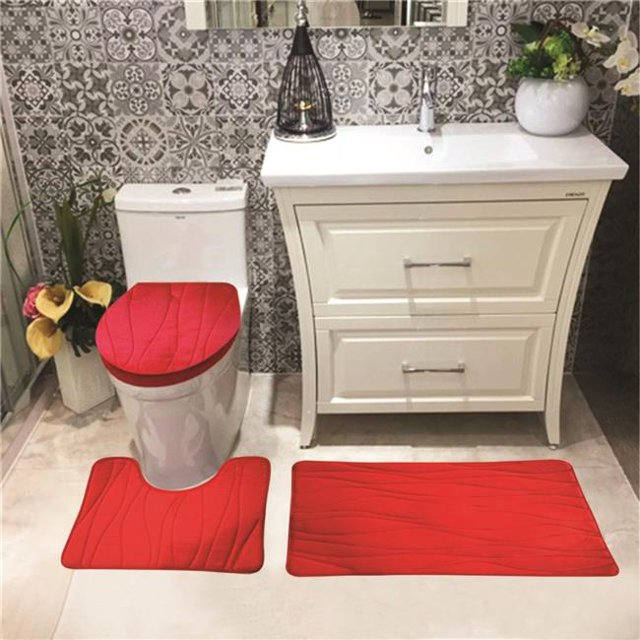 Kashi Home RS057036 Ensemble de Tapis de Bain Connie & 44; Rouge - 3 Pièces