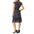 thumbnail image 3 of INSPIRE CHIC Robe pour Femme à Fleurs Manches Volantées Col en V Décontractée Smockée à Volants Robes m Bleu Marine, 3 of 5