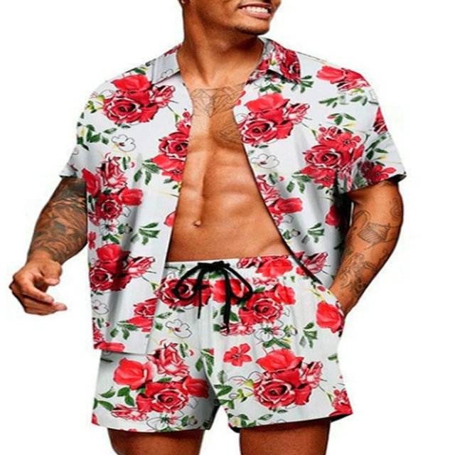 Stylish Matching Set Men‘s Printed Shirt and Shorts for Hawaii