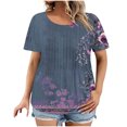 thumbnail image 1 of Pisexur Hauts de Printemps pour Femmes 2025, Hauts pour Dames, Hauts Grande Taille pour Femmes, Hauts de Sortie pour Femmes, T-shirt Décontracté à Manches Courtes Col Rond Imprimé Mode pour Femmes Violet,G, 1 of 6
