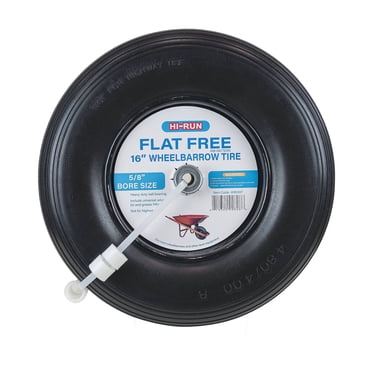 Hi-Run 16" Ribbed Flat-Free 4.80/4.00-8 Wheelbarrow Tire Wheel Assembly with 5/8" Bushing Pre-Mounted