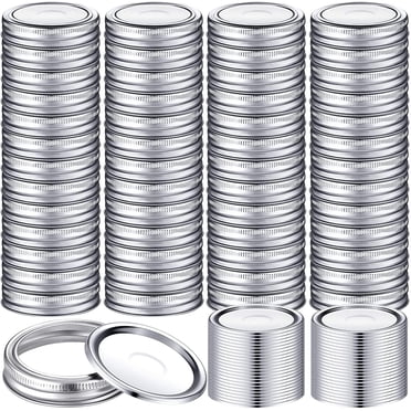 100 Pieces Canning Jar Lids and Bands Set Split-type Lids with Silicone Seals Rings Leak Proof and Secure Canning Jar Caps (70mm, Silver, Bands + Lids)