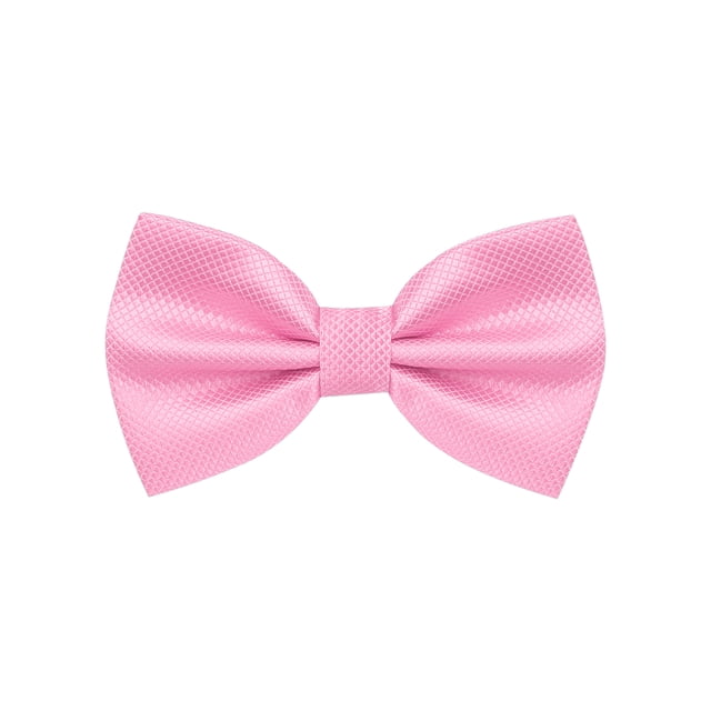 INSPIRE CHIC Men's Grids Patterned Solid Color Adjustable Pre-tied Bow Tie in pink, designed for men's accessories. Features a textured grid design and is made from 100% polyester. Measures 12x7cm (4.7x2.8 inches) with an adjustable neck strap ranging from 29-51cm (11.4-20.1 inches). Ideal for formal occasions like weddings, graduations, and parties.