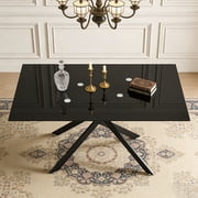 Kosynda 51.18" Tempered Glass Dining Table with Metal Legs, Rectangular Kitchen Table with Clear Tabletop for Dining Room, Living Room, Office, Apartment, Black