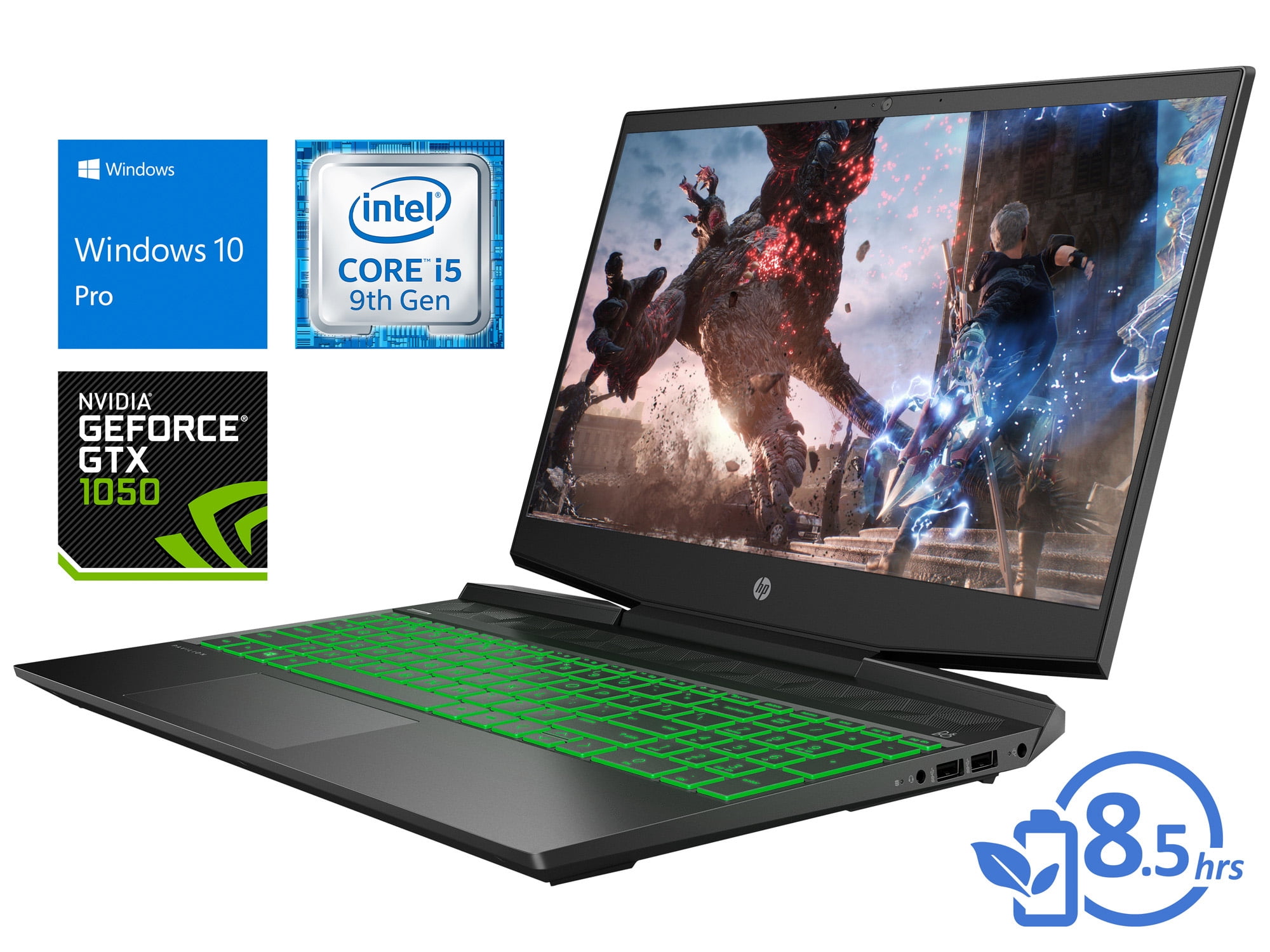 HP Pavilion 15 Gaming Notebook, 15.6" FHD Display, Intel Core i5-9300H Upto 4.1GHz, 8GB RAM, 512GB NVMe SSD, NVIDIA GeForce GTX 1050, HDMI, Card Reader, Wi-Fi, Bluetooth, Windows 10 Pro