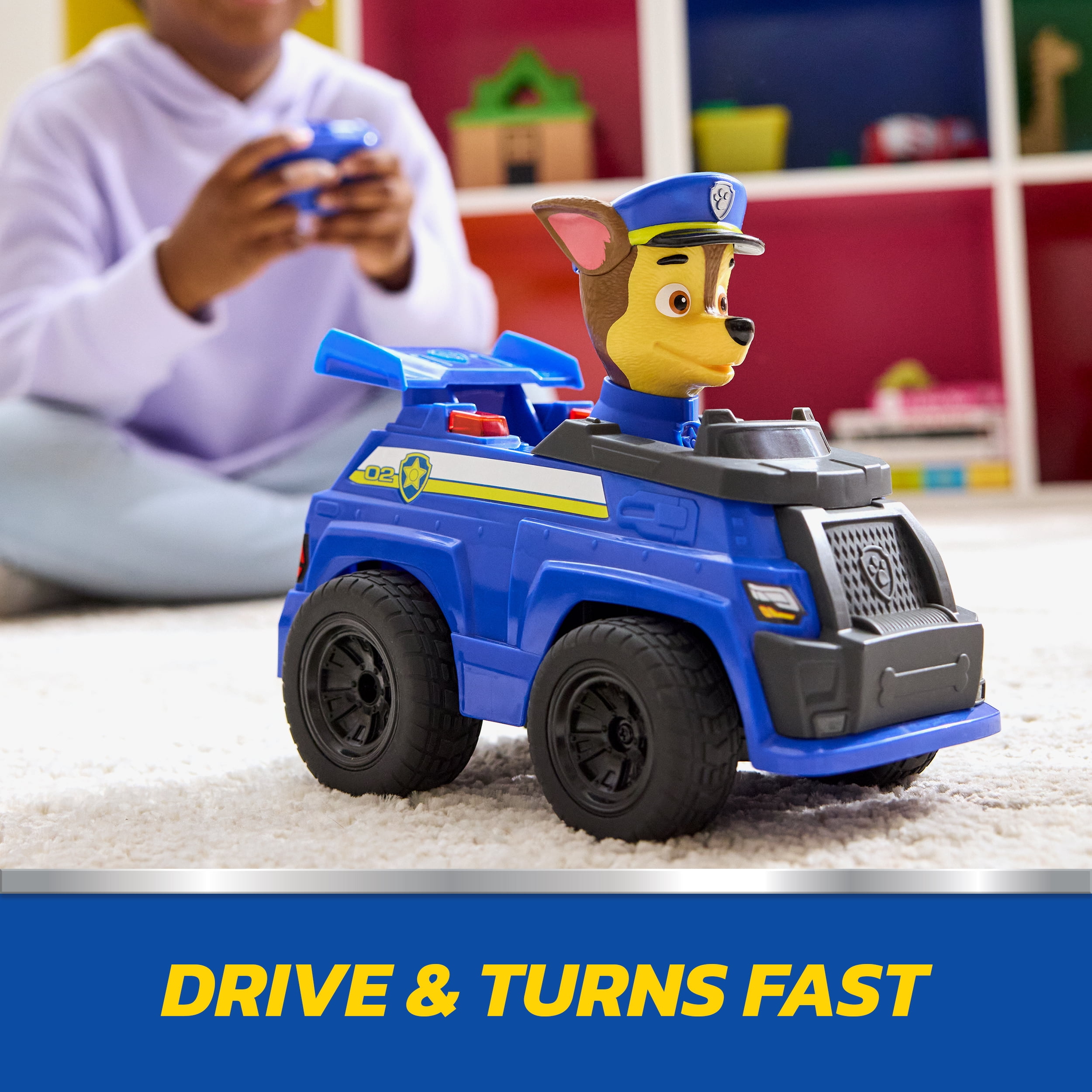 PAW Patrol Chase RC Action Cruiser, Remote Control Car with LED Lights & Easy-Steer Controller, Pretend Play Kids Toys for Boys & Girls Ages 3 and Up