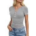 thumbnail image 2 of cfhntfmh Henley Shirts for Women Summer Short Sleeve Tops V Neck Basic Tees Fitted Ribbed Button up Beach Vacation Shirts, 2 of 6