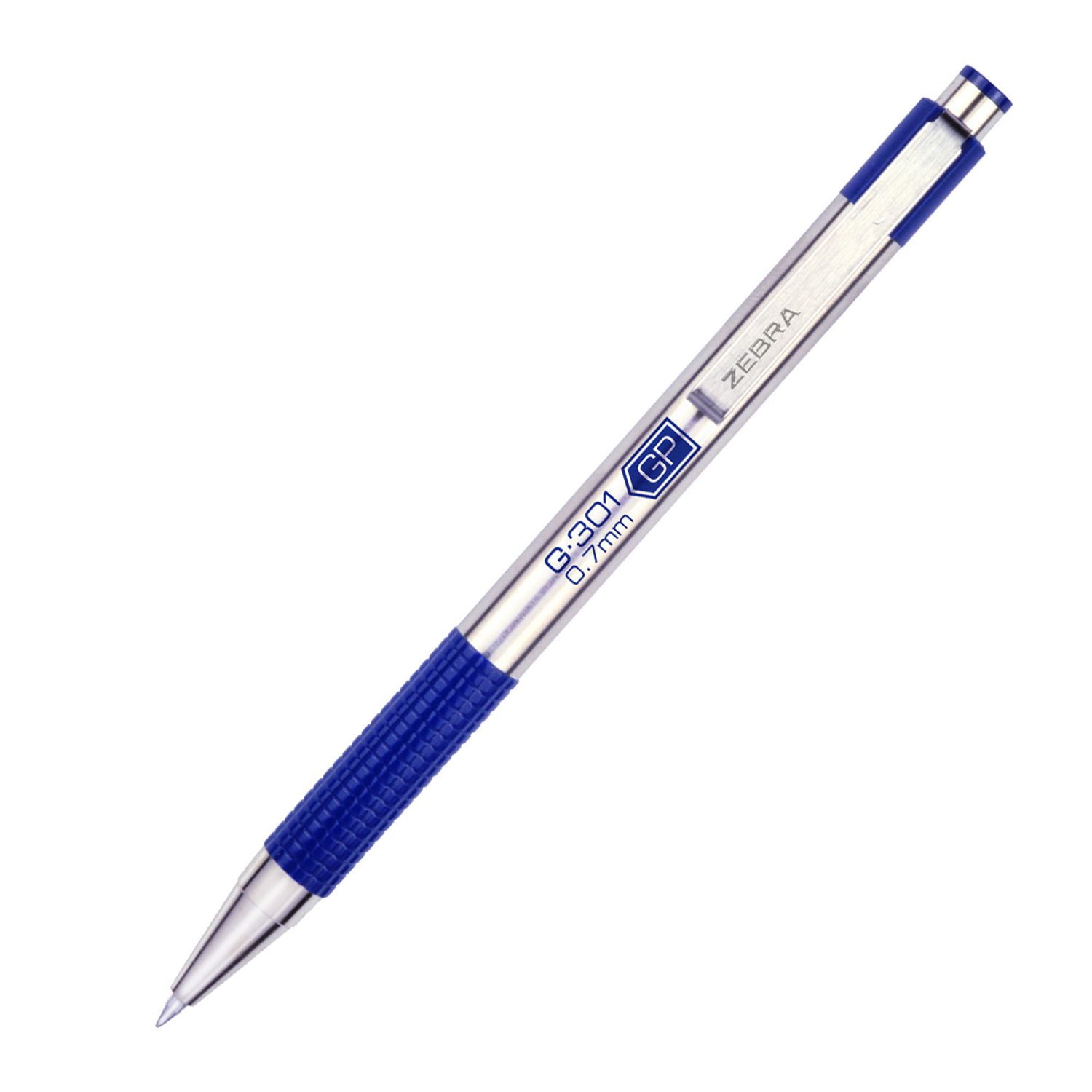 Zebra G-301 Retractable Stainless Steel Gel Pen - Blue ink, Point size: 0.7mm