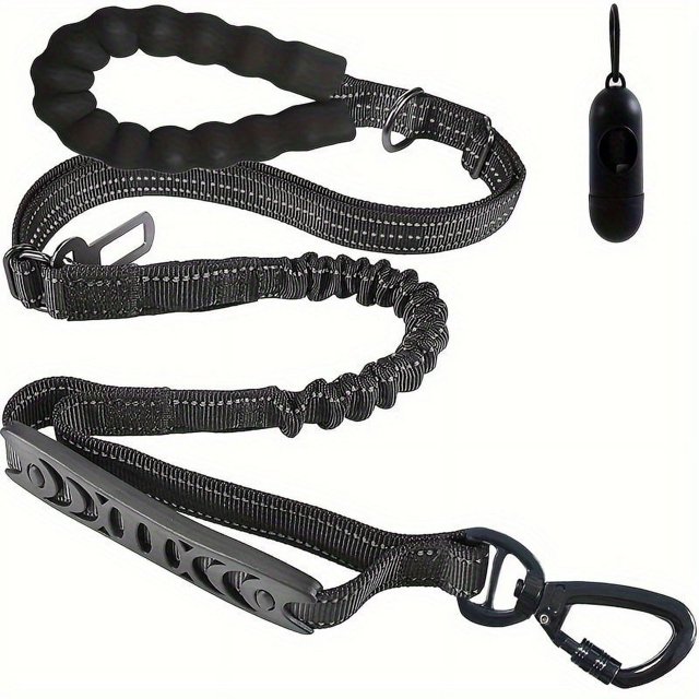 CNKOO Heavy Duty Bungee Dog Leash with 2 Padded Handles 6ft/4ft Rope Reflective Threads for Medium & Large Dogs 4-in-1 Training Leash with Car Seat Belt