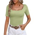 thumbnail image 1 of AherBiu Crop Tops for Women Square Neck Short Sleeve Slim Ribble Knit Blouse Going out Tops for Women, 1 of 3